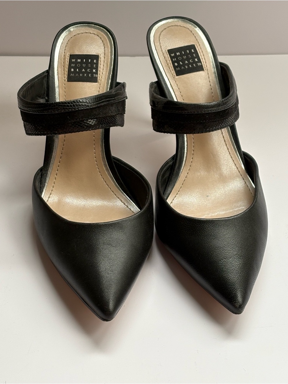 White House Black Market Black Pointed Toe Slip-On Heels 6.5